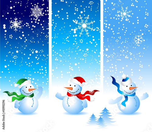 Foto-Vorhang - Christmas card, snowman (von Kudryashka)