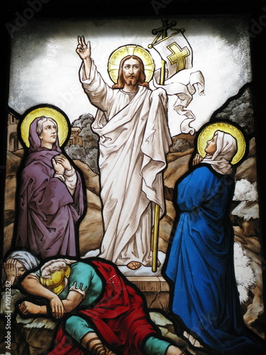 Fotoboard na płycie Witraże ze sceny religijnej.