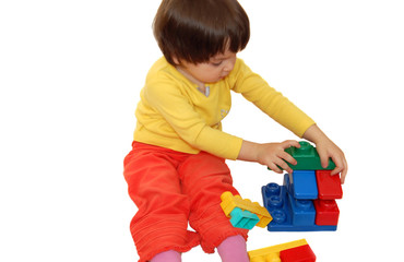 Girl play with toy blocks