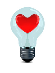 Wall Mural - red heart in bulb on white background. 3d image
