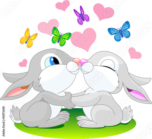 Fototapeta do kuchni two cute rabbits in love