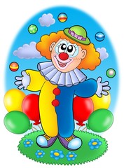 Sticker - Juggling cartoon clown with balloons