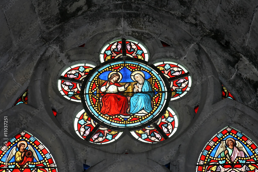 Virgin Mary and Jesus Christ (stained glass window) Stock Photo | Adobe ...