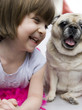 © BCFC - Adorale child smiling playing with her pet pug dog