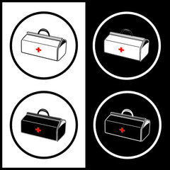 Sticker - Vector medical suitcase icons. Black and white.