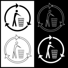 Canvas Print - Vector recycling bin icons. Black and white. Simply change.