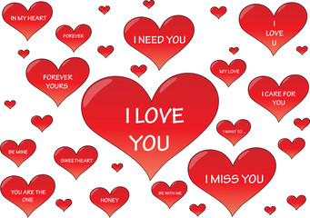 valentine's hearts with different text