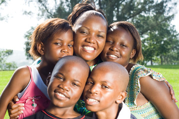 happy african mother and her children