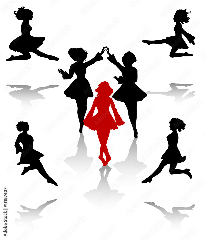 Dancers silhouette of national folk dance of Ireland.