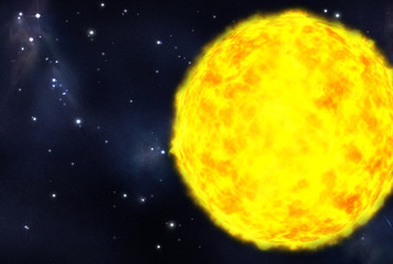 Wall Mural - digital created starfield with cosmic nebula and yellow star