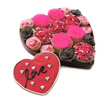 Cupcakes In Heart Shaped Box With Love Cookie