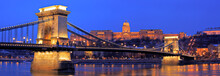 The Chain Bridge In Budapest, Hungary By Night