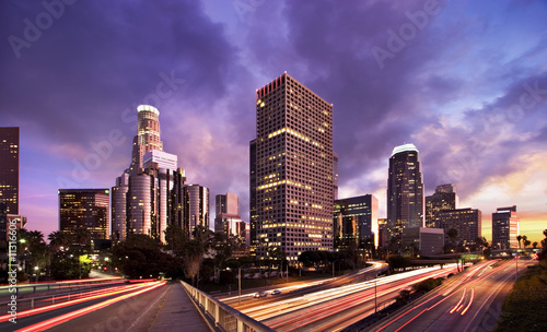 Fotoboard na płycie Los angeles w godzinach szczytu o zachodzie słońca