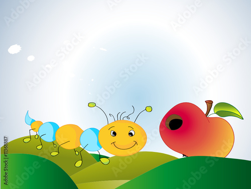 Foto-Lamellenvorhang - Kleine Raupe mit Apfel (von Finetti)