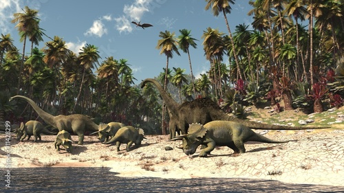 Obraz w ramie Dinozaury na plaży