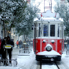 Close Up Shot Of Tramway Covered With Snow In Istanbul