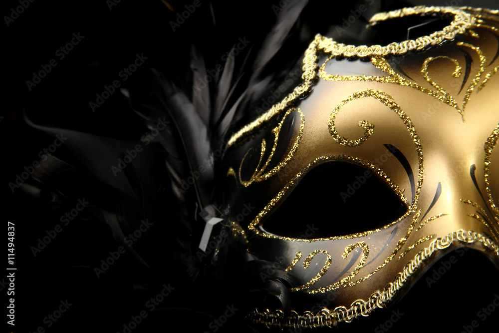 ornate carnival mask over black silk background - obrazy, fototapety, plakaty 