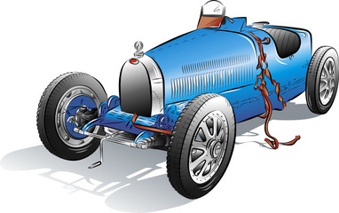 Wall Mural - Drawing of the retro blue car