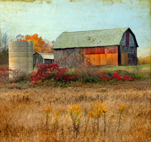 Old Barn On A Grunge Background