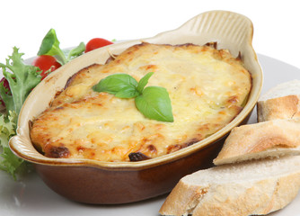 Canvas Print - Lasagna with Bread and Salad