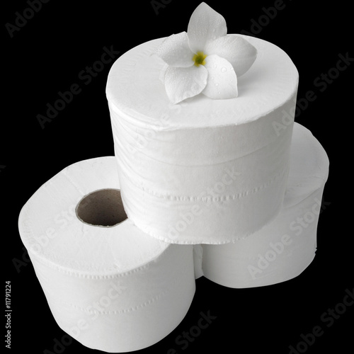 Rouleaux De Papier Toilette Avec Fleur Blanche Sur Fond Noir