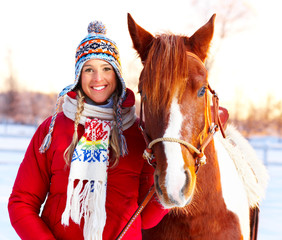 Canvas Print - woman with horse