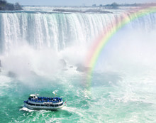 Rainbow And Tourist Boat At Niagara Falls
