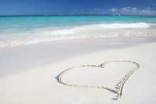 Heart On Beach Sand In Tropical Paradize: White Sand Beach And G
