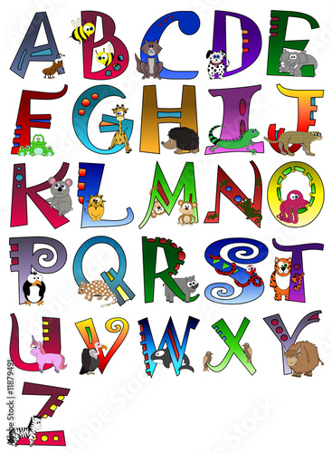 Foto-Vorhang - Animal Themed Alphabet Poster A - Z Poster (von Kevkel)