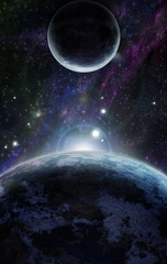 Plakat niebo mgławica astronauta noc księżyc