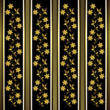Golden And Black Floral Stripes Background (vector)