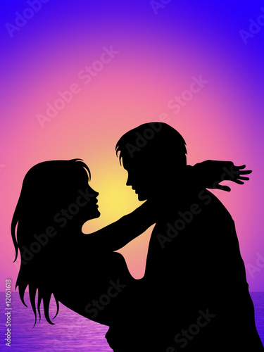 Nowoczesny obraz na płótnie Coppia e tramonto-Couple et Coucher de Soleil-Lovers and Sunset