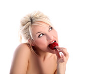 Blonde With Strawberry Isolated In White