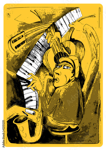 Obraz w ramie Musician with instruments