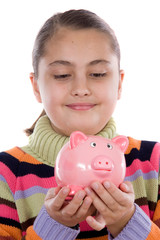 Wall Mural - Adorable girl with moneybox