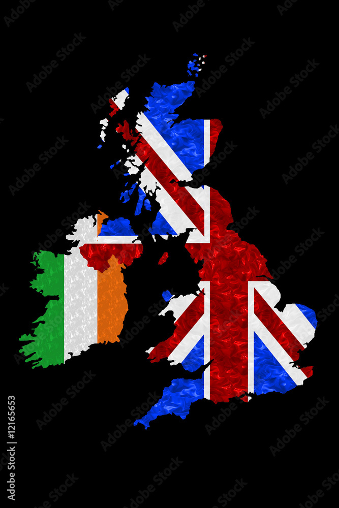 United Kingdom & Ireland - Flag Map on Black Stock Illustration | Adobe ...