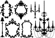 Antique Picture Frames And Crystal Chandelier, Vector