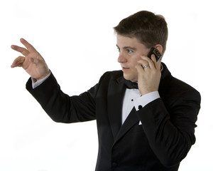 Business man talking on phone and making a signal