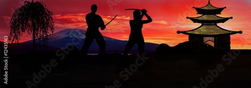 Plakat na papierze fotorealistycznym Japoński samuraj krajobrazowy