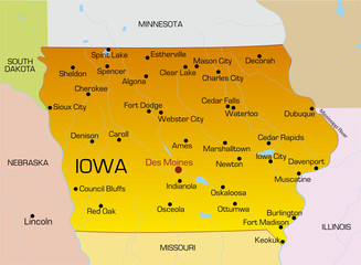 Vector color map of Iowa state. Usa