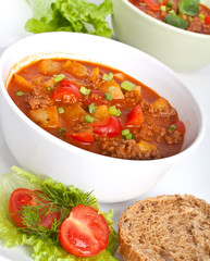 Wall Mural - two servings of minced meat and vegetable tomato soup