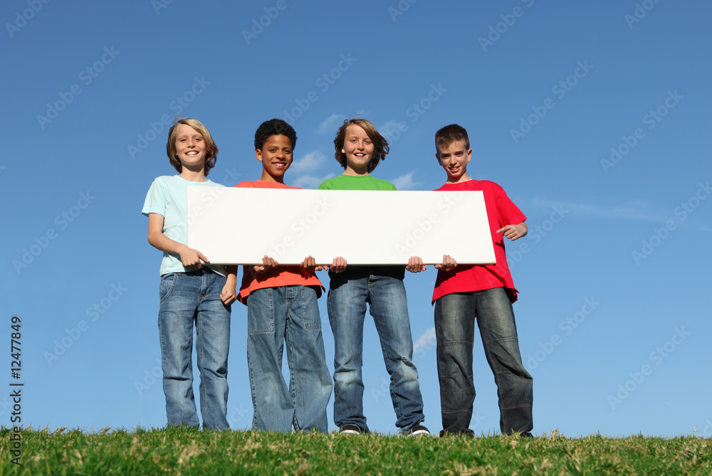 group of diverse group of kids holding blank sign Stock Photo | Adobe Stock