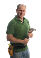 Wall Mural - contractor repairman with tool belt and hammer