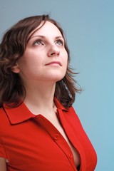 young woman in red