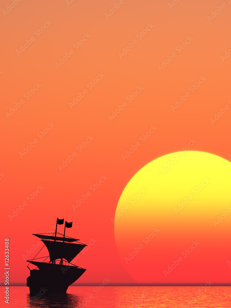 Sailing vessel and sunset vertical Stock Illustration | Adobe Stock