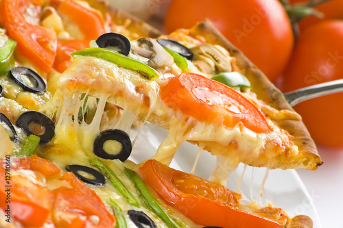 Nowoczesny obraz na płótnie homemade pizza with fresh tomato olive mushroom cheese
