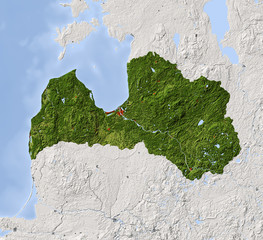 Wall Mural - Latvia, shaded relief map, colored for vegetation