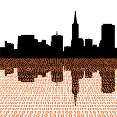 Wall Mural - San Francisco skyline with binary code