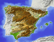Spain, shaded relief map, colored for elevation