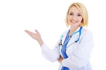 Wall Mural - Female doctor presents something